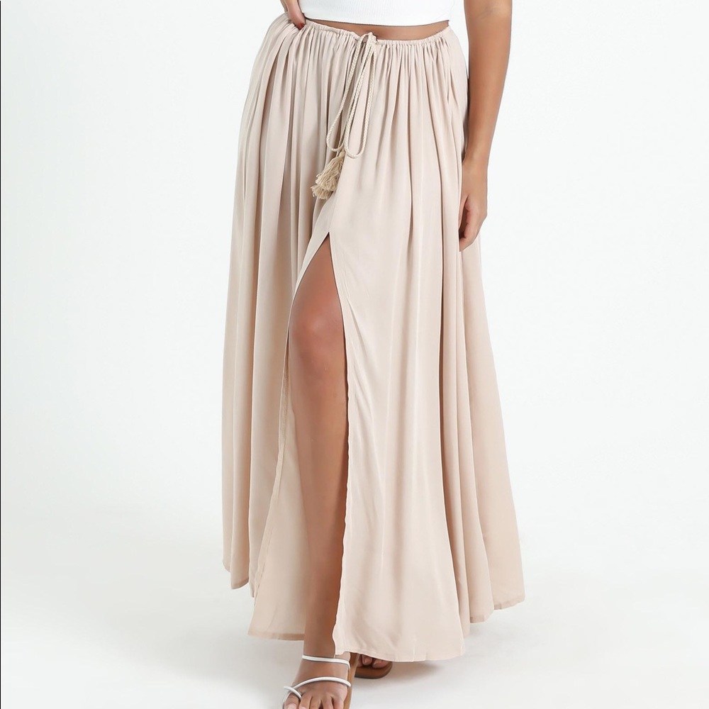 Long tan skirt from Showpo